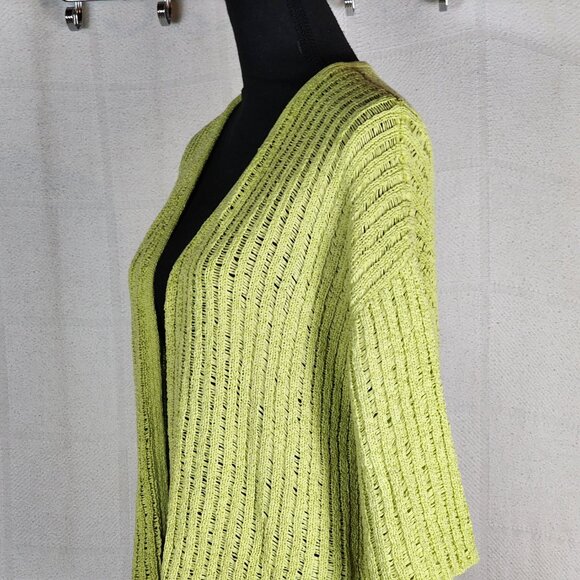 Chico's Lime Open Cotton Poly Open Weave 3/4 Sleeve Sweater Chico Sz 3 US XL 16 - Picture 8 of 16